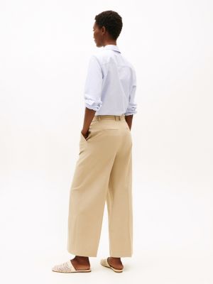 brown anti-wrinkle wide leg cropped trousers for women tommy hilfiger