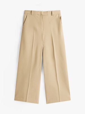 brown anti-wrinkle wide leg cropped trousers for women tommy hilfiger