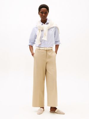 brown anti-wrinkle wide leg cropped trousers for women tommy hilfiger