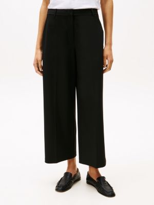 black anti-wrinkle wide leg cropped trousers for women tommy hilfiger