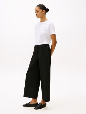 black anti-wrinkle wide leg cropped trousers for women tommy hilfiger