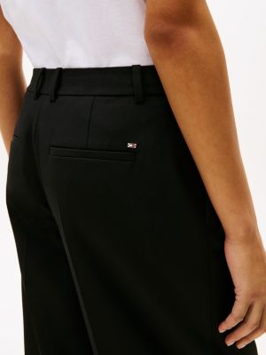 black anti-wrinkle wide leg cropped trousers for women tommy hilfiger