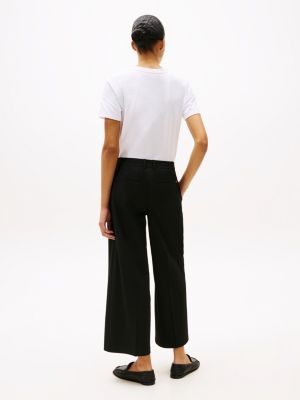 black anti-wrinkle wide leg cropped trousers for women tommy hilfiger