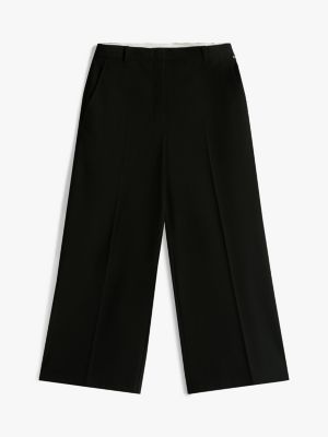 black anti-wrinkle wide leg cropped trousers for women tommy hilfiger