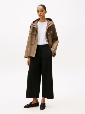 black anti-wrinkle wide leg cropped trousers for women tommy hilfiger