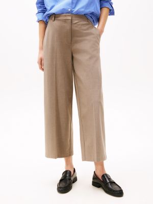 brown anti-wrinkle wide leg cropped trousers for women tommy hilfiger