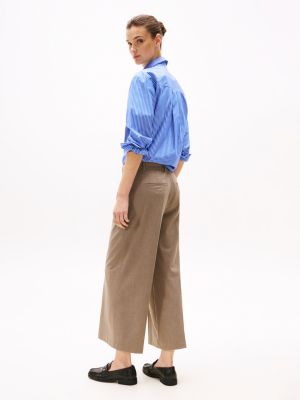 brown anti-wrinkle wide leg cropped trousers for women tommy hilfiger