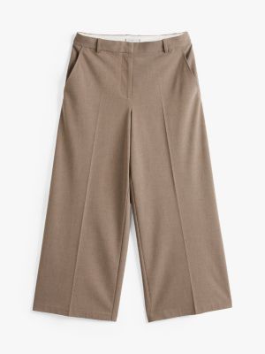 brown anti-wrinkle wide leg cropped trousers for women tommy hilfiger