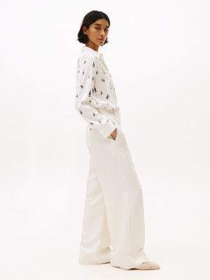white wide leg trousers with linen for women tommy hilfiger