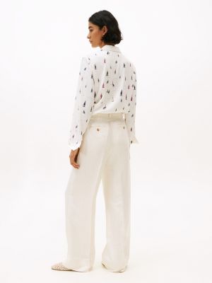 white wide leg trousers with linen for women tommy hilfiger