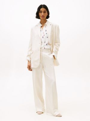 white wide leg trousers with linen for women tommy hilfiger