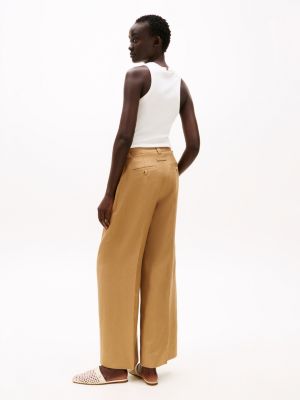 brown wide leg trousers with linen for women tommy hilfiger