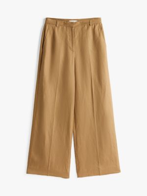 brown wide leg trousers with linen for women tommy hilfiger