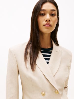 blazer ajusté en lin mélangé beige pour femmes tommy hilfiger