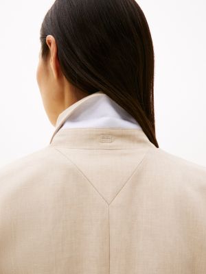 blazer ajusté en lin mélangé beige pour femmes tommy hilfiger