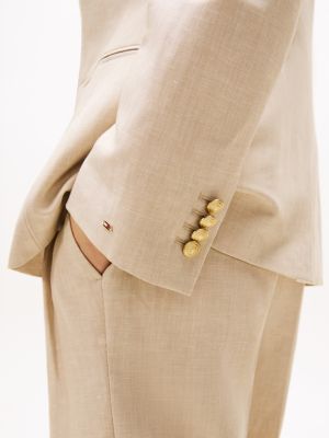 blazer ajusté en lin mélangé beige pour femmes tommy hilfiger