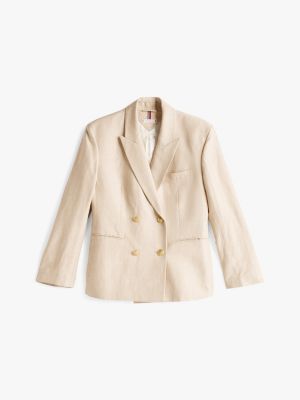 blazer ajusté en lin mélangé beige pour femmes tommy hilfiger