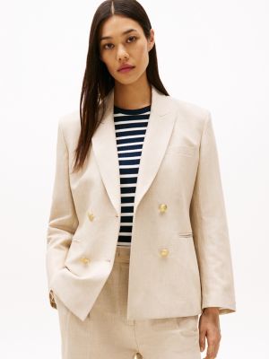 blazer slim fit in misto lino beige da donne tommy hilfiger