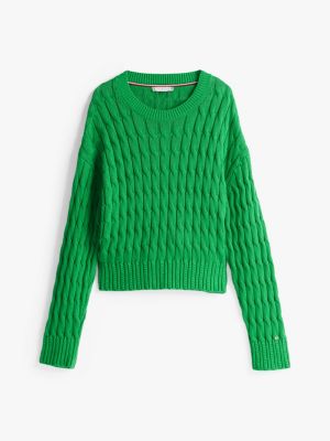 green cable knit crew neck jumper for women tommy hilfiger