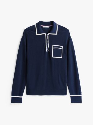 multi contrast polo jumper with silk for women tommy hilfiger