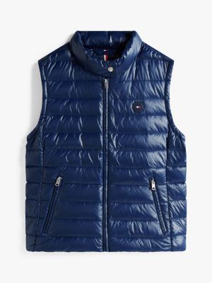 blue ultra light down mock neck gilet for women tommy hilfiger