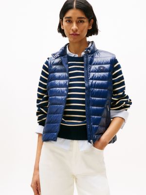 blue ultra light down mock neck gilet for women tommy hilfiger