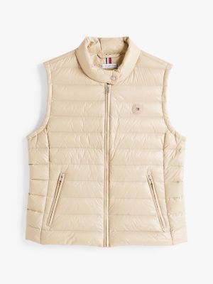 beige ultra light down mock neck gilet for women tommy hilfiger