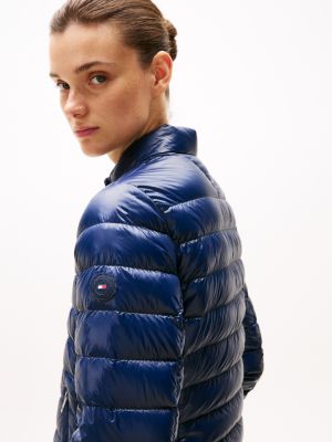 blauw ultra light down jack met opstaande hals voor dames - tommy hilfiger
