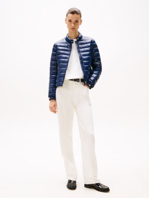 blauw ultra light down jack met opstaande hals voor dames - tommy hilfiger