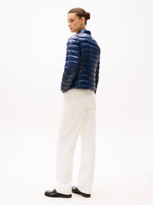 blauw ultra light down jack met opstaande hals voor dames - tommy hilfiger