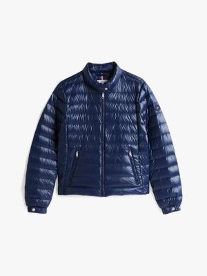 blauw ultra light down jack met opstaande hals voor dames - tommy hilfiger