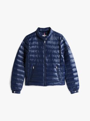 blue ultra light down mock neck jacket for women tommy hilfiger