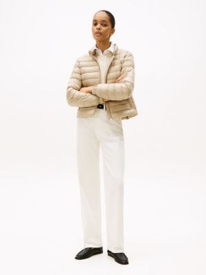 doudoune ultra-légère à col cheminée beige pour femmes tommy hilfiger