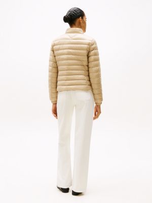 beige ultra light down mock neck jacket for women tommy hilfiger