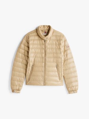 doudoune ultra-légère à col cheminée beige pour femmes tommy hilfiger