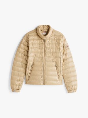 beige ultraleichte daunenjacke mit stehkragen für damen - tommy hilfiger