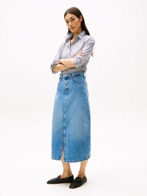 blue high rise denim midi skirt for women tommy hilfiger