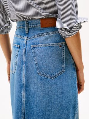 blue high rise denim midi skirt for women tommy hilfiger