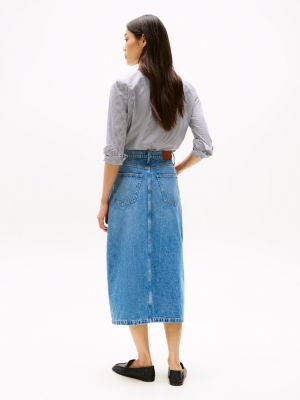 blue high rise denim midi skirt for women tommy hilfiger