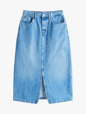 blue high rise denim midi skirt for women tommy hilfiger