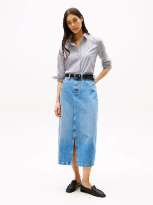 blue high rise denim midi skirt for women tommy hilfiger