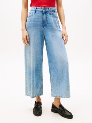 jean court jambe large taille haute blue pour femmes tommy hilfiger