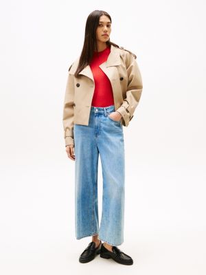 blue high rise wide leg cropped jeans for women tommy hilfiger