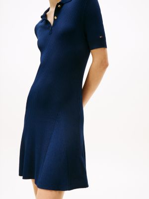 blue ribbed mini polo dress for women tommy hilfiger