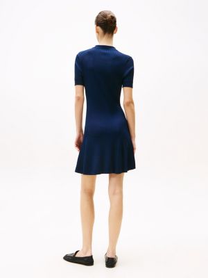 blue ribbed mini polo dress for women tommy hilfiger