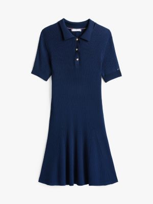 blau geripptes mini-polokleid für damen - tommy hilfiger