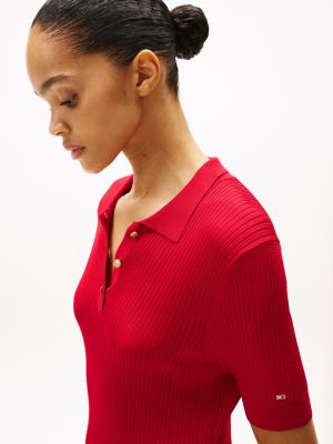 robe polo courte côtelée rouge pour femmes tommy hilfiger