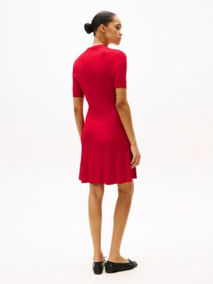 rot geripptes mini-polokleid für damen - tommy hilfiger