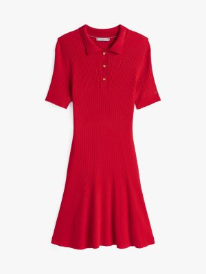 rood geribde mini-jurk met polokraag voor dames - tommy hilfiger