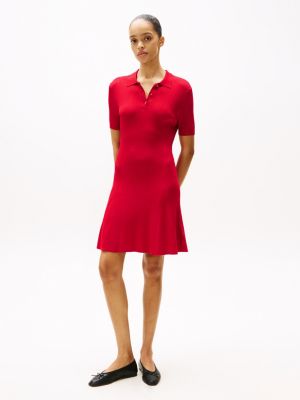 red ribbed mini polo dress for women tommy hilfiger